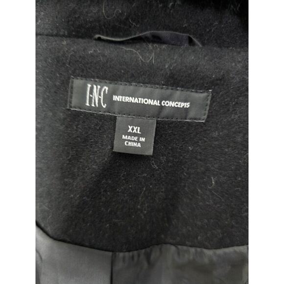 INC‎ International Concepts Wool Coat Faux Fur Collar Belted Black XXL Mob Wife - Picture 4 of 11